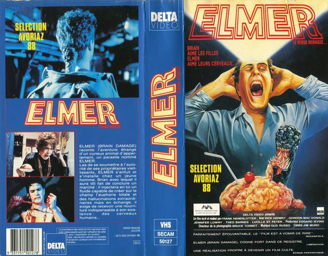 ELMER - AKA BRAIN DAMAGE, BIG BOX VHS, HORROR, ACTION EXPLOITATION, ACTION, ACTIONXPLOITATION, SCI-FI, MUSIC, THRILLER, SEX COMEDY,  DRAMA, SEXPLOITATION, VHS COVER, VHS COVERS, DVD COVER, DVD COVERS