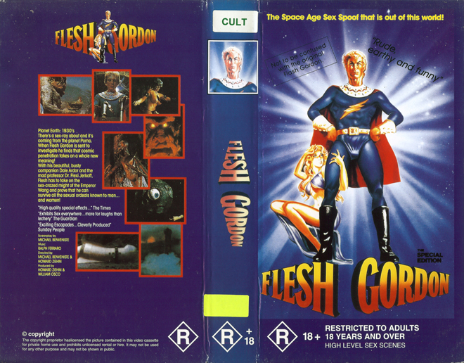 FLESH GORDON, AUSTRALIAN, HORROR, ACTION EXPLOITATION, ACTION, HORROR, SCI-FI, MUSIC, THRILLER, SEX COMEDY,  DRAMA, SEXPLOITATION, VHS COVER, VHS COVERS, DVD COVER, DVD COVERS