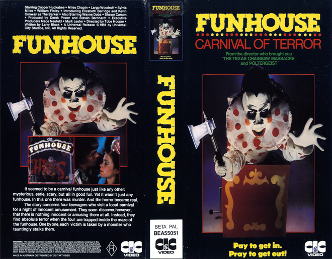 FUNHOUSE, AUSTRALIAN, HORROR, ACTION EXPLOITATION, ACTION, HORROR, SCI-FI, MUSIC, THRILLER, SEX COMEDY,  DRAMA, SEXPLOITATION, VHS COVER, VHS COVERS, DVD COVER, DVD COVERS