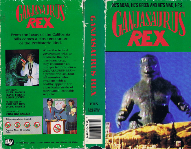 GANJASAURUS REX, AUSTRALIAN, HORROR, ACTION EXPLOITATION, ACTION, HORROR, SCI-FI, MUSIC, THRILLER, SEX COMEDY,  DRAMA, SEXPLOITATION, VHS COVER, VHS COVERS, DVD COVER, DVD COVERS