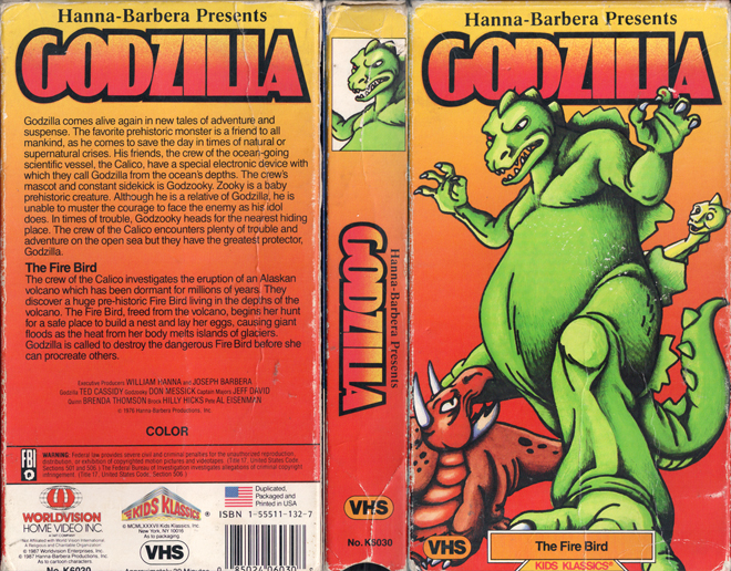 GODZILLA CARTOON : THE FIRE BIRD HANNA BARBERA PRESENTS VHS COVER