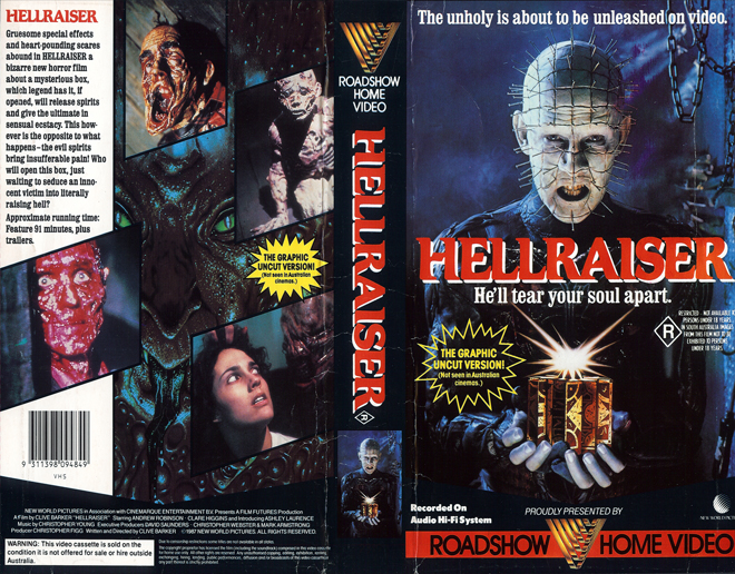 HELLRAISER, AUSTRALIAN, HORROR, ACTION EXPLOITATION, ACTION, HORROR, SCI-FI, MUSIC, THRILLER, SEX COMEDY,  DRAMA, SEXPLOITATION, VHS COVER, VHS COVERS, DVD COVER, DVD COVERS