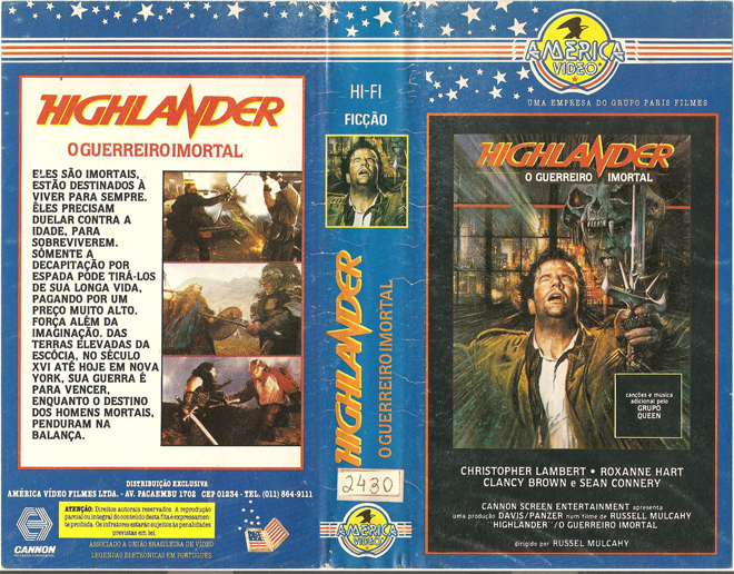 HIGHLANDER, BRAZIL VHS, BRAZILIAN VHS, ACTION VHS COVER, HORROR VHS COVER, BLAXPLOITATION VHS COVER, HORROR VHS COVER, ACTION EXPLOITATION VHS COVER, SCI-FI VHS COVER, MUSIC VHS COVER, SEX COMEDY VHS COVER, DRAMA VHS COVER, SEXPLOITATION VHS COVER, BIG BOX VHS COVER, CLAMSHELL VHS COVER, VHS COVER, VHS COVERS, DVD COVER, DVD COVERS