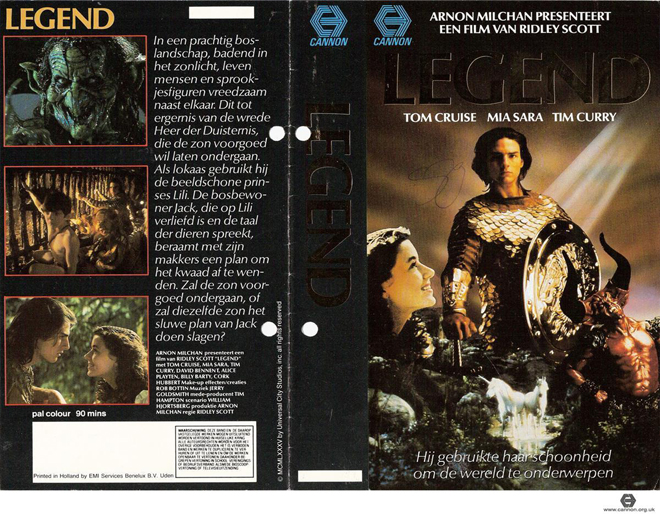 LEGEND NETHERLANDS TIM CURRY MIA SARA TOM CRUISE VHS COVER