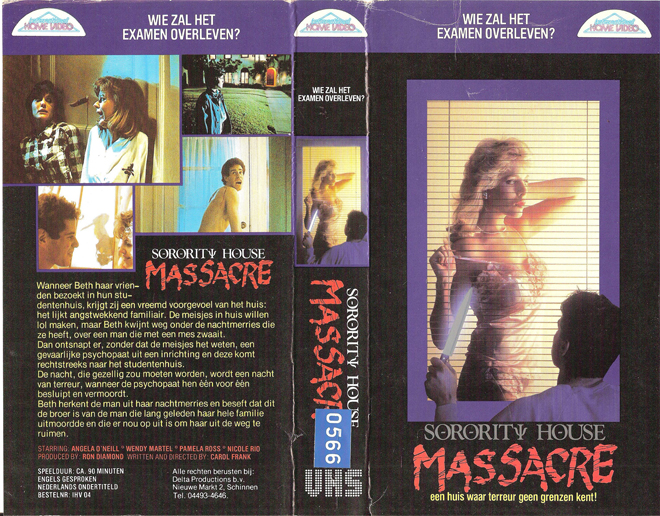 SORORITY HOUSE MASSACRE, VESTRON VIDEO INTERNATIONAL, BIG BOX, HORROR, ACTION EXPLOITATION, ACTION, HORROR, SCI-FI, MUSIC, THRILLER, SEX COMEDY,  DRAMA, SEXPLOITATION, VHS COVER, VHS COVERS, DVD COVER, DVD COVERS