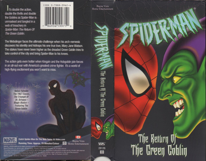 SPIDERMAN THE RETURN OF THE GREEN GOBLIN, RARE VHS, ACTION, HORROR, BLAXPLOITATION, HORROR, ACTION EXPLOITATION, SCI-FI, MUSIC, SEX COMEDY, DRAMA, SEXPLOITATION, VHS COVER, VHS COVERS, DVD COVER, DVD COVERS