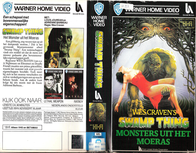 SWAMP THING, NETHERLANDS, VESTRON VIDEO INTERNATIONAL, BIG BOX, HORROR, ACTION EXPLOITATION, ACTION, HORROR, SCI-FI, MUSIC, THRILLER, SEX COMEDY,  DRAMA, SEXPLOITATION, VHS COVER, VHS COVERS, DVD COVER, DVD COVERS