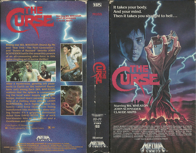 THE CURSE, JOHN SCHNEIDER, BIG BOX VHS, HORROR, ACTION EXPLOITATION, ACTION, ACTIONXPLOITATION, SCI-FI, MUSIC, THRILLER, SEX COMEDY,  DRAMA, SEXPLOITATION, VHS COVER, VHS COVERS, DVD COVER, DVD COVERS