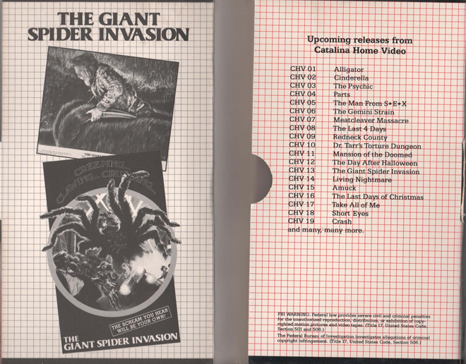 THE GIANT SPIDER INVASION VHS, ACTION VHS COVER, HORROR VHS COVER, BLAXPLOITATION VHS COVER, HORROR VHS COVER, ACTION EXPLOITATION VHS COVER, SCI-FI VHS COVER, MUSIC VHS COVER, SEX COMEDY VHS COVER, DRAMA VHS COVER, SEXPLOITATION VHS COVER, BIG BOX VHS COVER, CLAMSHELL VHS COVER, VHS COVER, VHS COVERS, DVD COVER, DVD COVERS