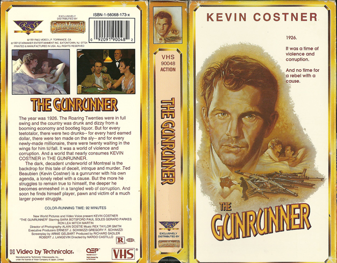 THE GUNRUNNER, KEVIN COSTNER, BIG BOX VHS, HORROR, ACTION EXPLOITATION, ACTION, ACTIONXPLOITATION, SCI-FI, MUSIC, THRILLER, SEX COMEDY,  DRAMA, SEXPLOITATION, VHS COVER, VHS COVERS, DVD COVER, DVD COVERS