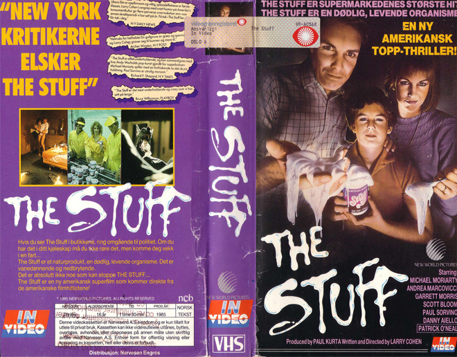 THE STUFF GERMAN, ACTION, HORROR, BLAXPLOITATION, HORROR, ACTION EXPLOITATION, SCI-FI, MUSIC, SEX COMEDY, DRAMA, SEXPLOITATION, BIG BOX, CLAMSHELL, VHS COVER, VHS COVERS, DVD COVER, DVD COVERS