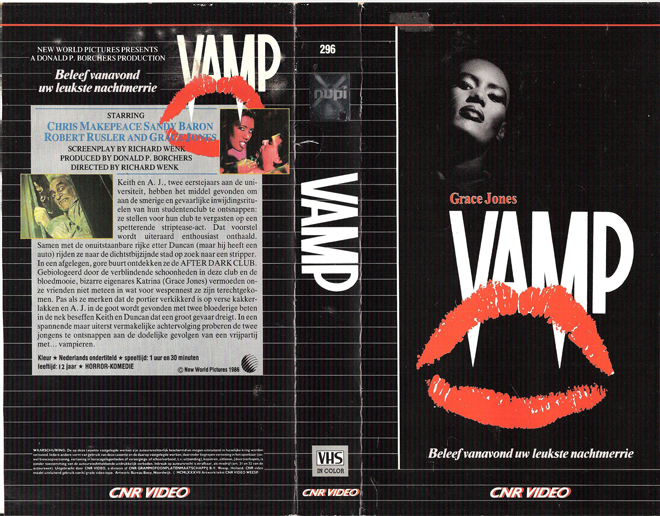 VAMP, GRACE JONES, CNR VIDEO, BIG BOX, HORROR, ACTION EXPLOITATION, ACTION, HORROR, SCI-FI, MUSIC, THRILLER, SEX COMEDY,  DRAMA, SEXPLOITATION, VHS COVER, VHS COVERS, DVD COVER, DVD COVERS