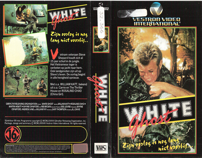 WHITE GHOST, NETHERLANDS, VESTRON VIDEO INTERNATIONAL, BIG BOX, HORROR, ACTION EXPLOITATION, ACTION, HORROR, SCI-FI, MUSIC, THRILLER, SEX COMEDY,  DRAMA, SEXPLOITATION, VHS COVER, VHS COVERS, DVD COVER, DVD COVERS